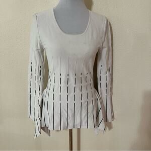Prabal Gurung striped long sleeve scoop neckline peplum blouse 4 FLAWED
